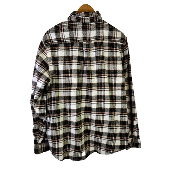 Orvis Heavy Flannel Mens Sz L Shirt Plaid Button Up Green Cream w Side Pockets - Picture 3 of 12